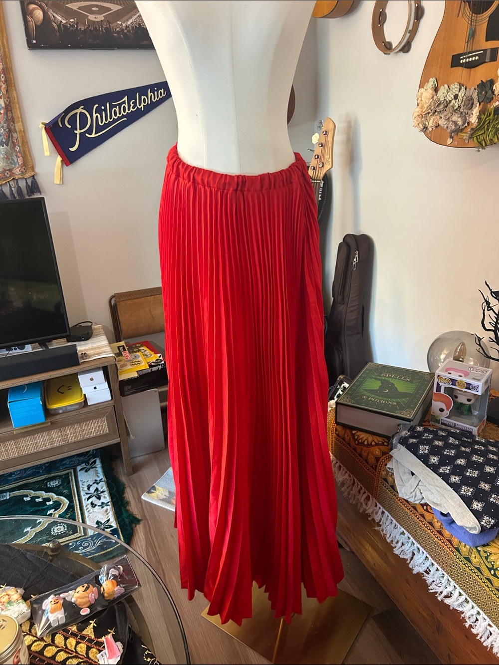 NWT Red Pleated Maxi Skirt